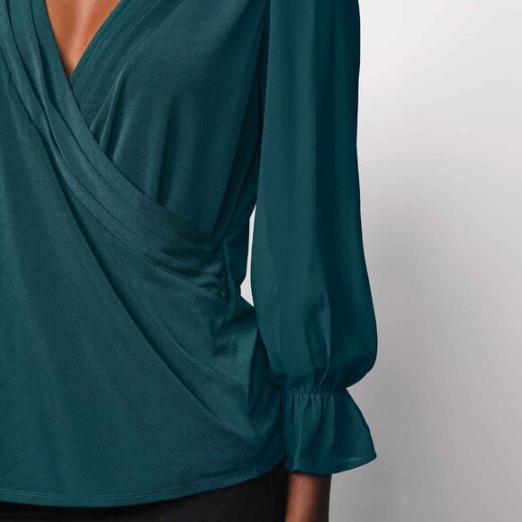 * NEW Surplice Wrap Teal Blouse STUDIO 1886 Ladies Large 12 - 14 - Picture 4 of 10